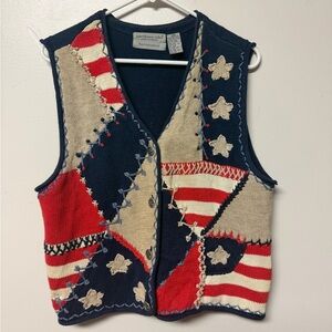 Vintage Northern Isles Women's Patchwork Sweater Vest - Red, Blue, Cream